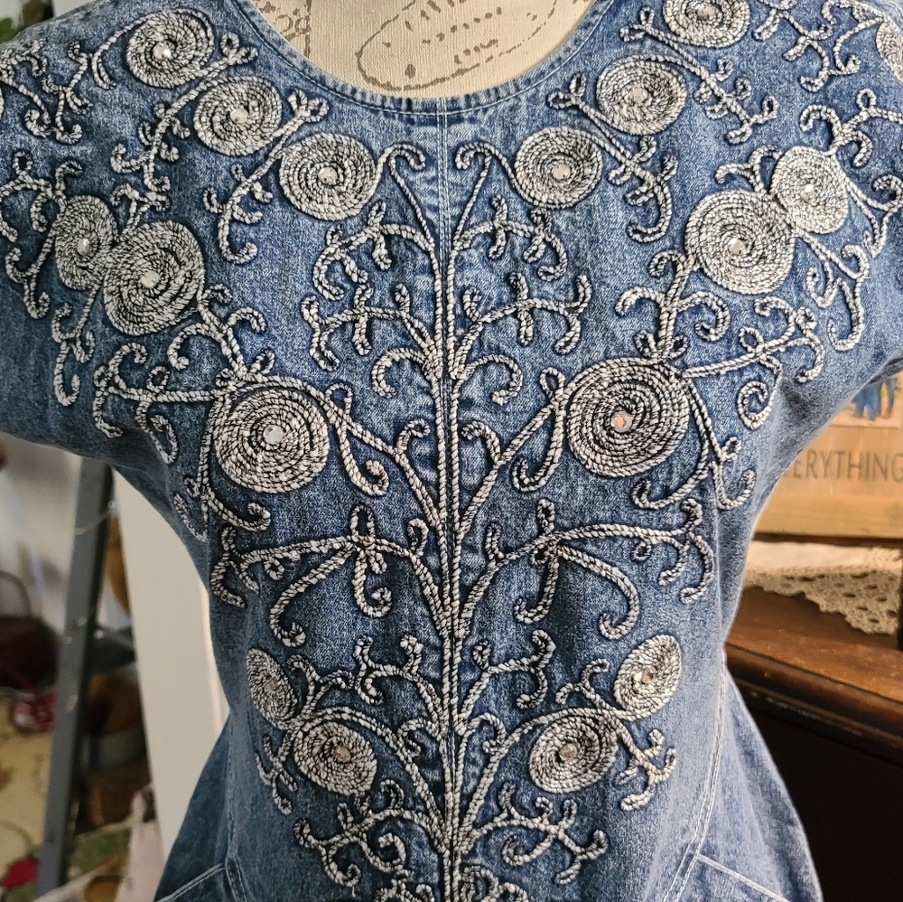 Vintage jean Dress 1990 pockets blue midi - Picture 2 of 15